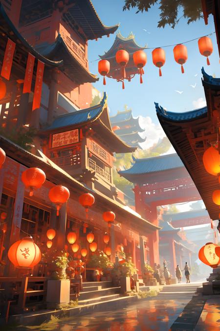09708-1056518448-, architecture, east asian architecture, scenery, lantern, pagoda, outdoors, sky, paper lantern, cloud, bird, building, tree, st.png